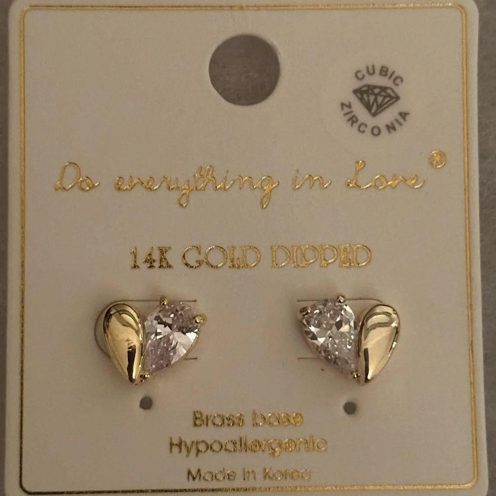 Heart Shaped Earrings - 14K Gold Dipped Heart Stud Earrings